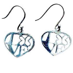 Sterling Silver Love in Heart Butterfly Hook Earrings ATI 925‎ Mexico Stamped